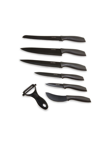 Cecotec Juego de 7 Cuchillos Profesionales Cuchillos Titanium. Acero Inoxidable, Recubrimiento cerámico, hoja de 2mm de grosor