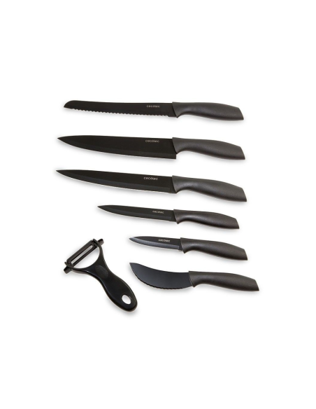 Cecotec Juego de 7 Cuchillos Profesionales Cuchillos Titanium. Acero Inoxidable, Recubrimiento cerámico, hoja de 2mm de grosor