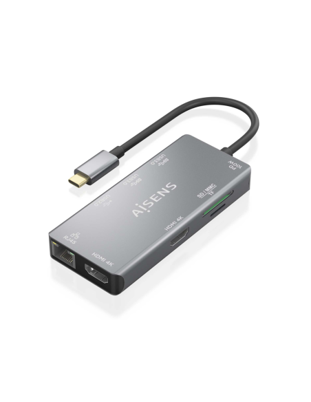 AISENS ASUC-9P018-GR base para portátil y replicador de puertos Alámbrico USB 3.2 Gen 1 (3.1 Gen 1) Type-C