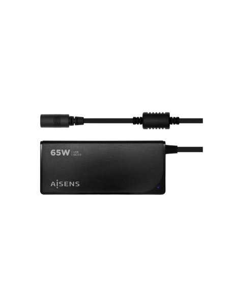 AISENS Cargador 65 W Automatico Universal Multitension Para Portatil Con 9 Conectores + USB-A QC.3.0