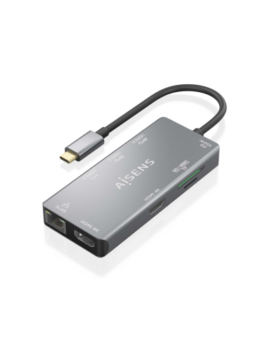 AISENS ASUC-9P018-GR base para portátil y replicador de puertos Alámbrico USB 3.2 Gen 1 (3.1 Gen 1) Type-C