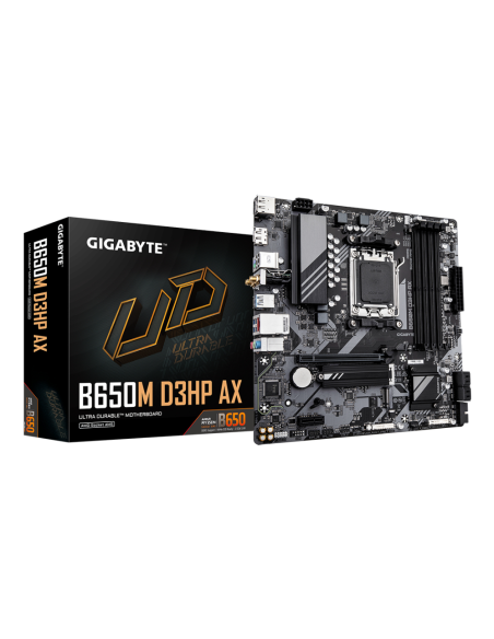 GIGABYTE B650M D3HP AX Placa base - AMD Ryzen serie 9000, VRM de 5+2+2 fases, hasta 8000 MHz DDR5 (OC), 2xPCIe 4.0 M.2, WIFI 6E,
