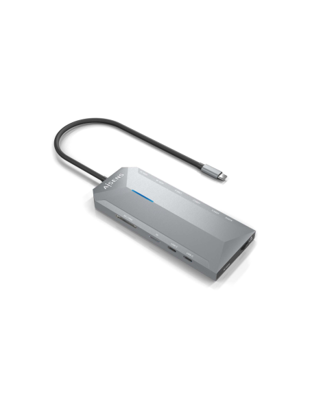 AISENS USB-C Dock 12 En 1, USB-C A 2xHDMI, 1xRJ45, 3xUSB-A, 2xUSB-C, 1xUSB-C PD, 1xAudio, 1xSD, 1xMicro SD, Gris, 30cm