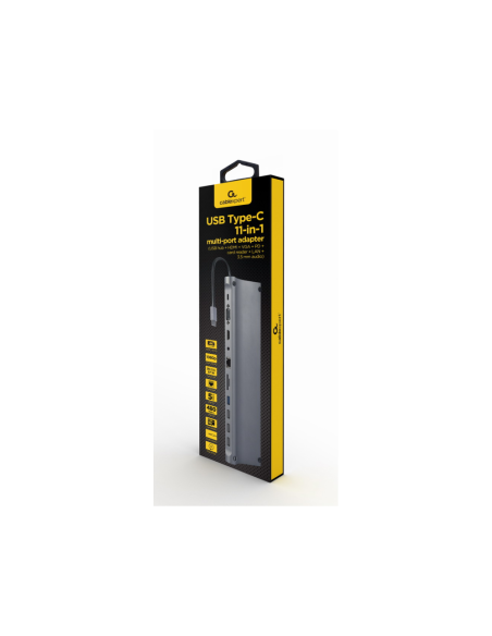 Gembird A-CM-COMBO11-01 base para portátil y replicador de puertos Alámbrico USB 3.2 Gen 1 (3.1 Gen 1) Type-C Gris