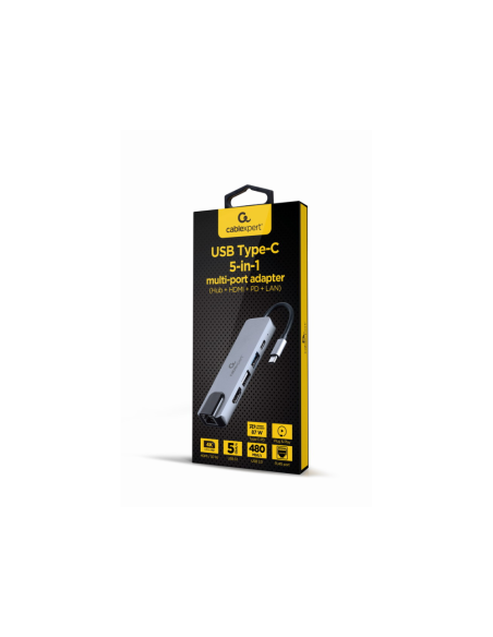 Gembird A-CM-COMBO5-04 base para portátil y replicador de puertos Alámbrico USB 3.2 Gen 1 (3.1 Gen 1) Type-C Plata