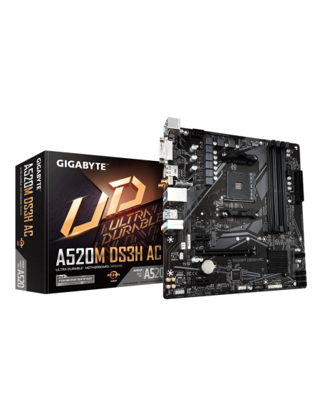 GIGABYTE A520M DS3H AC Placa Base - Procesadores AMD Ryzen Serie 5000, VRM de 5+3 fases, hasta 4733 MHz DDR5 (OC), 1xPCIe 3.0 M.