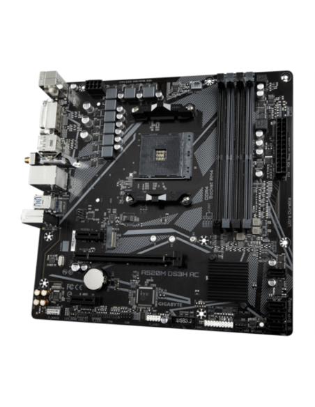 GIGABYTE A520M DS3H AC Placa Base - Procesadores AMD Ryzen Serie 5000, VRM de 5+3 fases, hasta 4733 MHz DDR5 (OC), 1xPCIe 3.0 M.