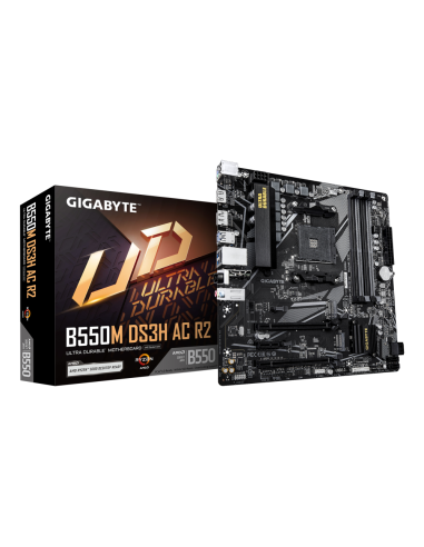 GIGABYTE B550M DS3H AC R2 Placa base - Procesadores AMD Ryzen 5000, VRM de 5+3 fases, hasta 4733 MHz DDR4 (O.C.), 1x M.2 PCIe 4.