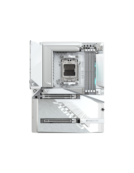 GIGABYTE X870 AORUS STEALTH ICE Placa Base – Compatible con procesadores AMD Ryzen 9000, VRM digital de 16+2+2 fases, hasta 8200