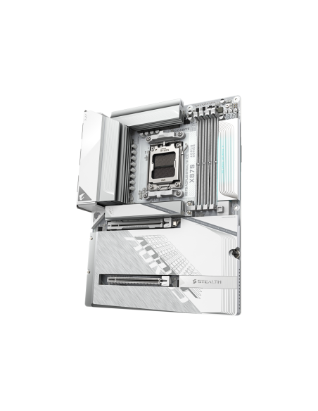 GIGABYTE X870 AORUS STEALTH ICE Placa Base – Compatible con procesadores AMD Ryzen 9000, VRM digital de 16+2+2 fases, hasta 8200