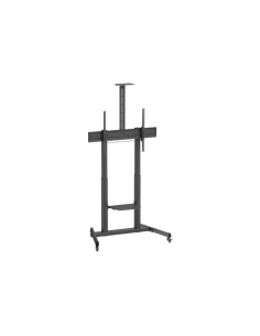 AISENS Soporte De Suelo Eco Con Ruedas Y Manivela, Bandeja Para DVD Y Soporte De Camara Para Monitor/TV 120kg De 60"-100", Negro
