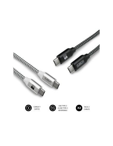 SUBBLIM PACK 2 CABLES USB TIPO USB-C A USB-C 1 M BLACK/SILVER