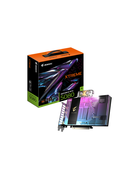 GIGABYTE AORUS GeForce RTX 5080 XTREME WATERFORCE WB 16G Tarjeta Gráfica - 16GB GDDR7, 256 bits, PCI-E 5.0, 2805MHz Core Clock, 