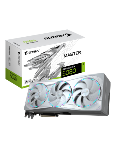 GIGABYTE AORUS GeForce RTX 5080 MASTER ICE 16G Tarjeta Gráfica - 16GB GDDR7, 256 bits, PCI-E 5.0, 2805MHz Core Clock, 3 x DP 2.1