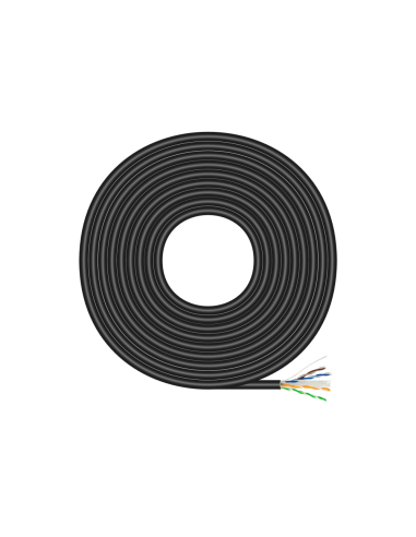 AISENS Cable de Red Exterior Impermeable RJ45 Cat.6 UTP Rígido CCA AWG23, Negro, 100M