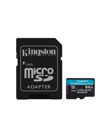 Kingston Technology Tarjeta microSDXC Canvas Go Plus Gen4 de 64 GB, 200 MB/s, A2 U3 V30 y adaptador