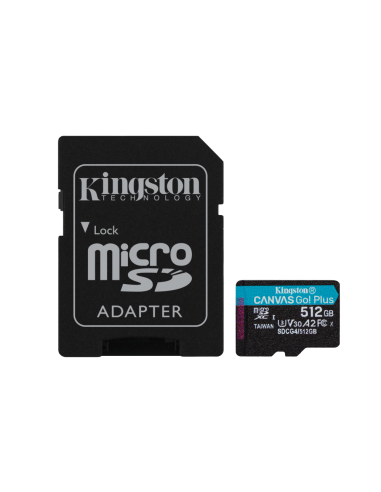 Kingston Technology Tarjeta microSDXC Canvas Go Plus Gen4 de 512 GB, 200 MB/s, A2 U3 V30 y adaptador