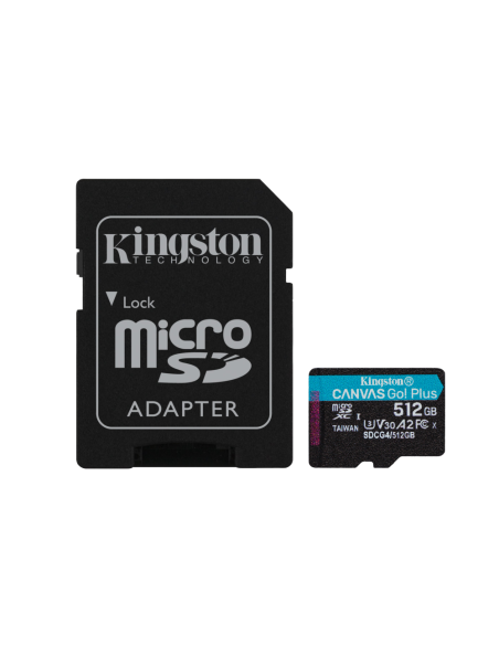 Kingston Technology Tarjeta microSDXC Canvas Go Plus Gen4 de 512 GB, 200 MB/s, A2 U3 V30 y adaptador
