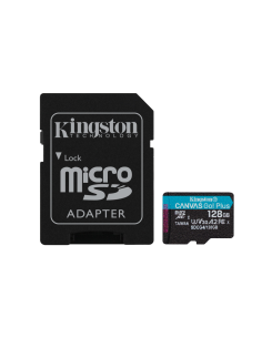 Kingston Technology Tarjeta microSDXC Canvas Go Plus Gen4 de 128 GB, 200 MB/s, A2 U3 V30 y adaptador
