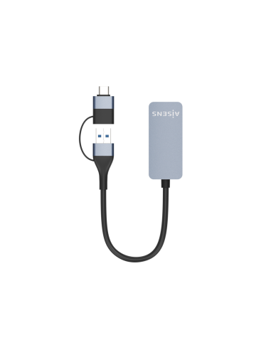 AISENS Conversor USB3.2 Gen1 USB-A+USB-C a Ethernet 2.5G 10/100/1000/2500 Mbps, Gris, 15cm