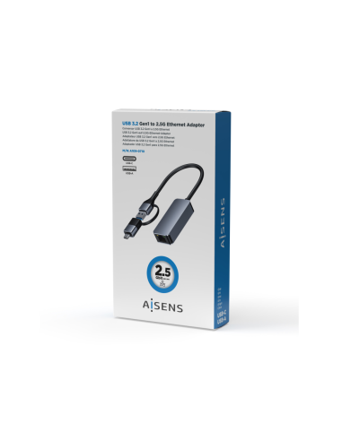 AISENS Conversor USB3.2 Gen1 USB-A+USB-C a Ethernet 2.5G 10/100/1000/2500 Mbps, Gris, 15cm