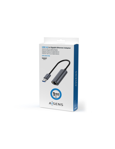 AISENS Conversor USB 3.0 A Ethernet Gigabit 10/100/1000 Mbps, Gris, 15cm