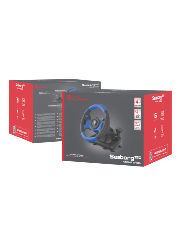 GENESIS Seaborg 350 Negro, Azul USB Volante + Pedales Nintendo Switch, PC, PlayStation 4, Playstation 3, Xbox 360, Xbox One, Xbo