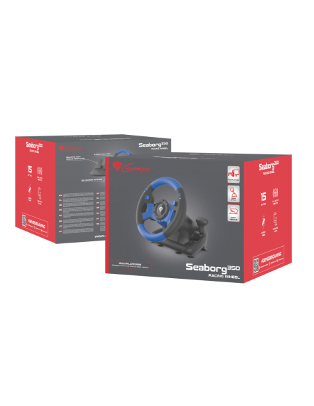 GENESIS Seaborg 350 Negro, Azul USB Volante + Pedales Nintendo Switch, PC, PlayStation 4, Playstation 3, Xbox 360, Xbox One, Xbo