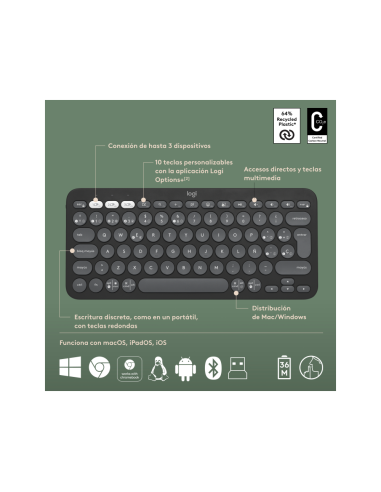 Logitech 920-012227 teclado Ratón incluido Universal RF Wireless + Bluetooth QWERTY Español Grafito