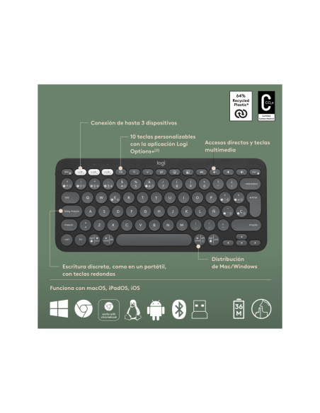 Logitech 920-012227 teclado Ratón incluido Universal RF Wireless + Bluetooth QWERTY Español Grafito