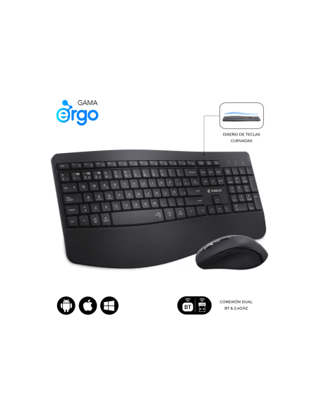 SUBBLIM SUBKBC-DCOPW2 teclado Ratón incluido Hogar / Oficina RF Wireless + Bluetooth QWERTY Español Negro
