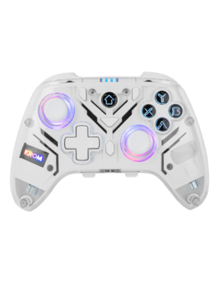 Krom NXKROMKRYSTAL mando y volante Transparente, Blanco Bluetooth/USB Gamepad Analógico/Digital Android, Nintendo Switch, Ninten