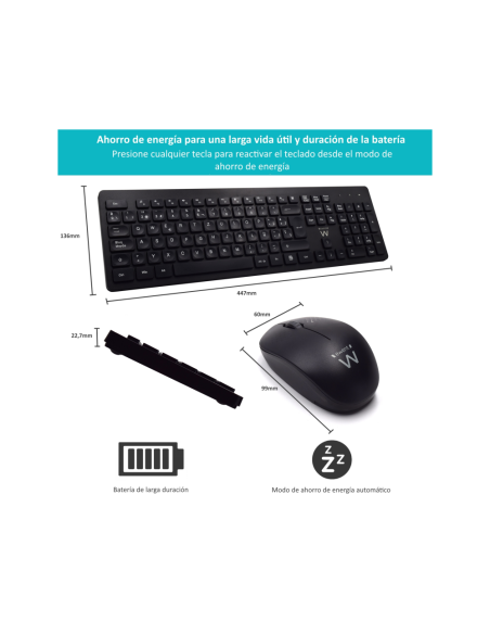Ewent EW3256 teclado Ratón incluido Universal RF inalámbrico QWERTY Español Negro