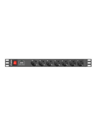 Lanberg PDU-07F-0200-IEC-BK unidad de distribución de energía (PDU) 7 salidas AC 1U Negro