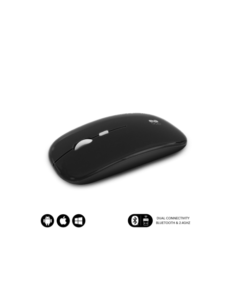 SUBBLIM Ratón Óptico Inalámbrico 2.4G y Bluetooth Dual Flat Mouse Recargable Negro