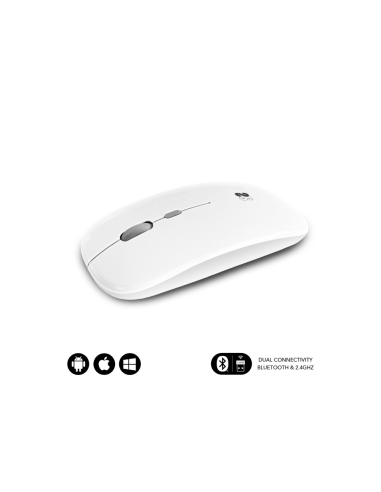 SUBBLIM Ratón Óptico Inalámbrico 2.4G y Bluetooth Dual Flat Mouse Recargable Blanco
