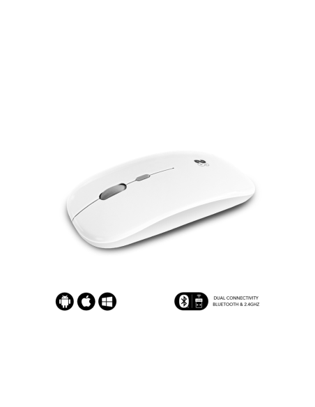 SUBBLIM Ratón Óptico Inalámbrico 2.4G y Bluetooth Dual Flat Mouse Recargable Blanco