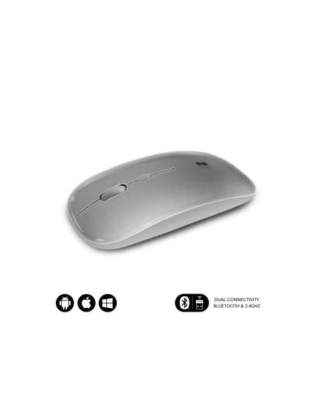 SUBBLIM Ratón Óptico Inalámbrico 2.4G y Bluetooth Dual Flat Mouse Recargable Plateado