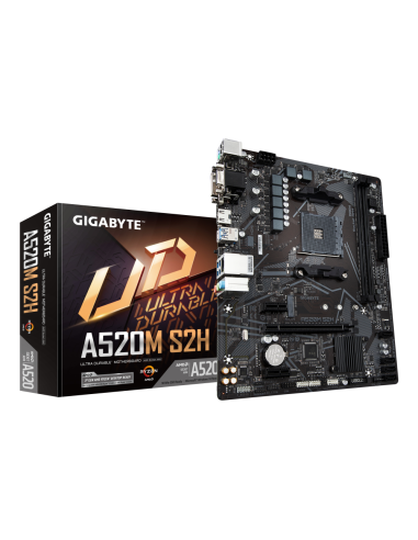 GIGABYTE Placa base A520M S2H - Soporta CPUs AMD Ryzen serie 5000 AM4, VRM digital puro de 4+3 fases, hasta 5100MHz DDR4 (OC), P