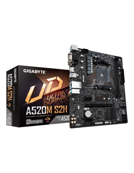GIGABYTE Placa base A520M S2H - Soporta CPUs AMD Ryzen serie 5000 AM4, VRM digital puro de 4+3 fases, hasta 5100MHz DDR4 (OC), P