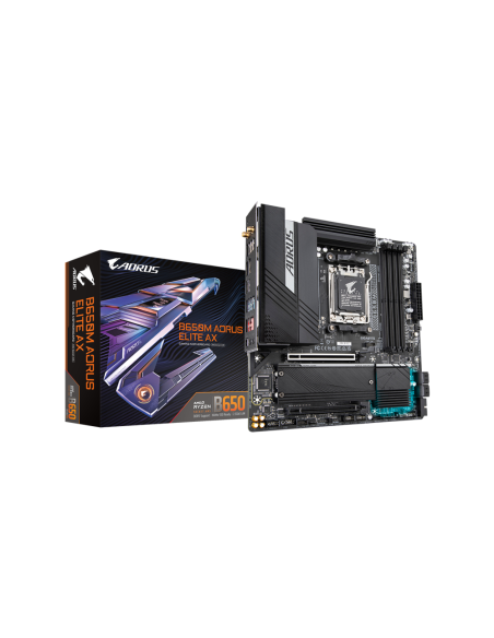 GIGABYTE B650M AORUS ELITE AX Placa base - AMD Ryzen serie 9000, VRM de 12+2+1 fases, hasta 8000 MHz DDR5 (OC), 1xPCIe 5.0 + 1xP