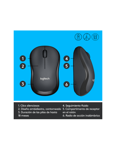 Logitech M220 Silent ratón Oficina Ambidextro RF inalámbrico Óptico 1000 DPI