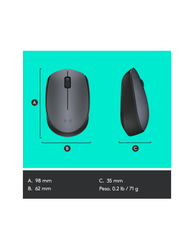 Logitech M170 Grey-K ratón Oficina Ambidextro RF inalámbrico Óptico 1000 DPI