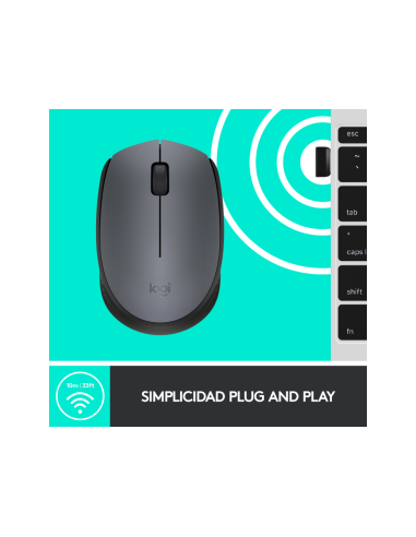 Logitech M170 Grey-K ratón Oficina Ambidextro RF inalámbrico Óptico 1000 DPI