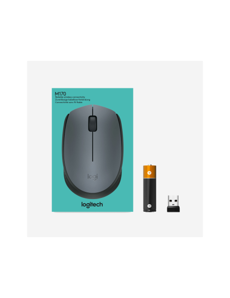 Logitech M170 Grey-K ratón Oficina Ambidextro RF inalámbrico Óptico 1000 DPI