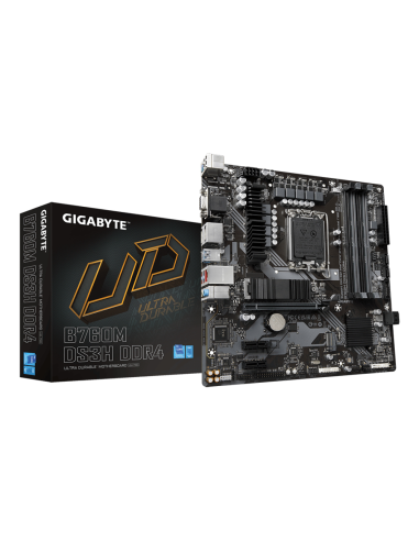 GIGABYTE B760M DS3H DDR4 Placa base - Soporta CPUs Intel Core de 14ª generación, VRM digital de 6+2+1 fases, hasta 5333MHz DDR4 