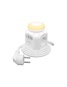 AISENS Regleta de Enchufes Sobremesa Multifuncion con 4 Tomas + 1XUSB-C, 3XUSB-A, Luz Nocturna, 1.8M, Blanco