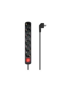 AISENS Base Multiple 6 Tomas Con Interruptor Con Cable 3x1.5mm2, Negro, 1.4m