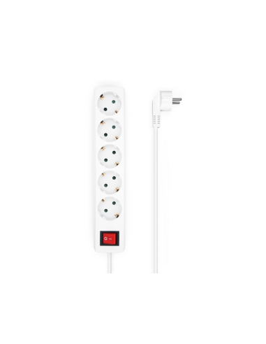 AISENS Base Multiple 5 Tomas con Interruptor con Cable 3×1.5mm2, Blanco, 1.4 m