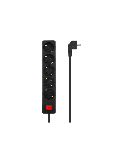 AISENS Base Multiple 5 Tomas con Interruptor con Cable 3×1.5mm2, Negro, 1.4 m